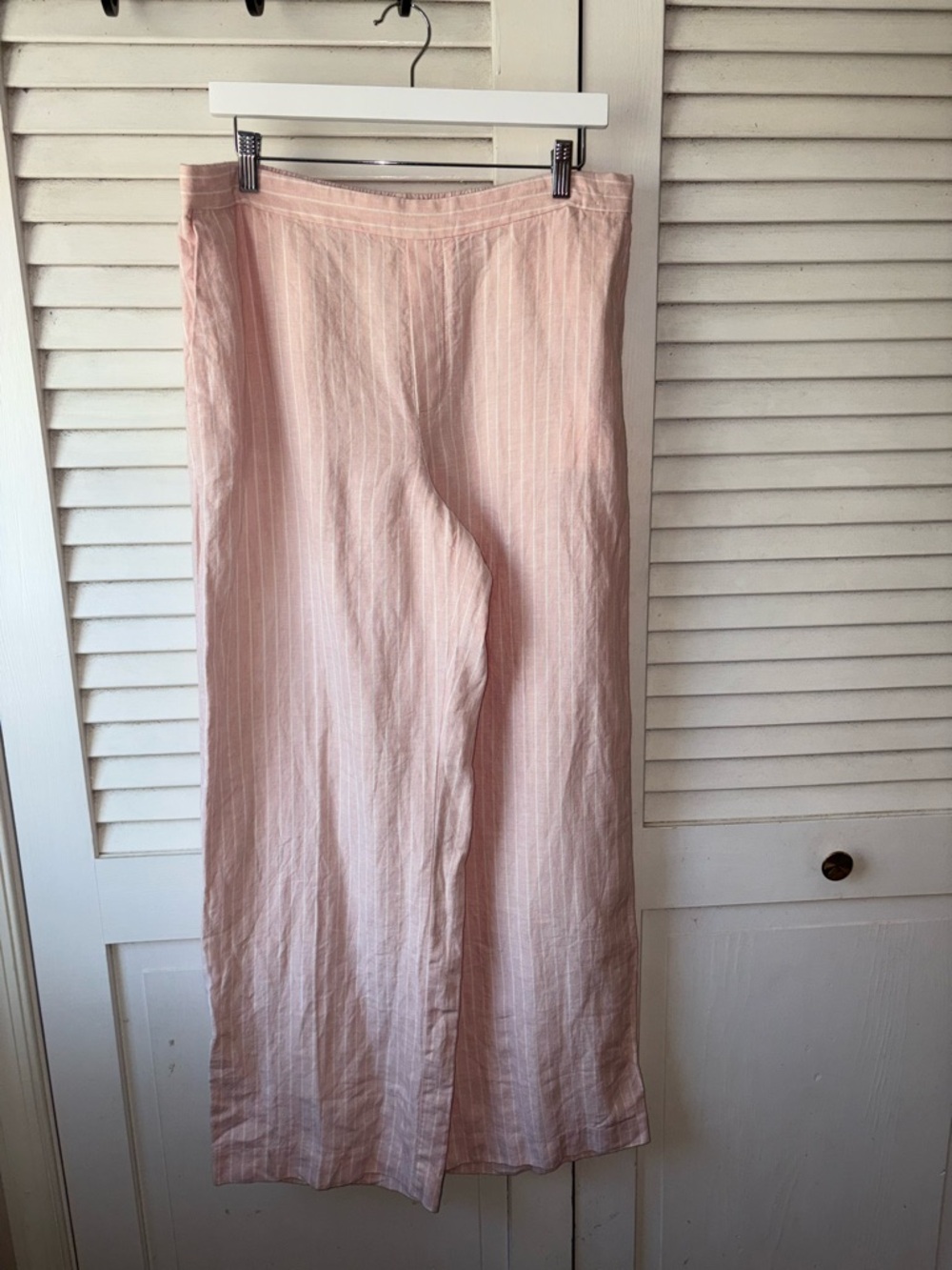 Madewell The Easy Pull-On Pant in 100% Linen Size Large Pink White Stripes - Picture 3 of 8